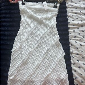 Anthropologie White Strapless Mini Dress with Textured Diagonal Ruching